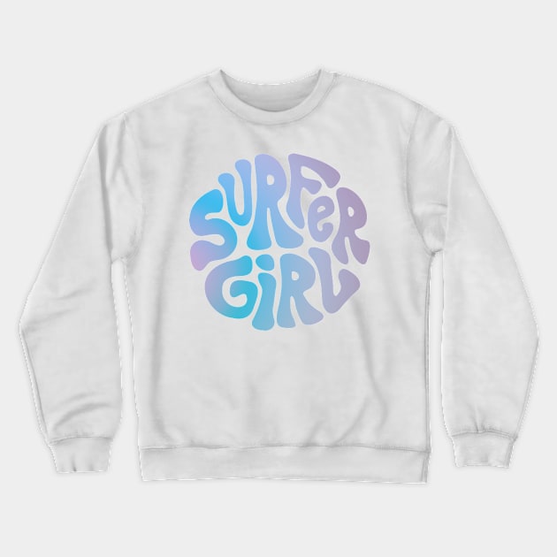 Surfer Girl Retro Logo - Purple and Blue Crewneck Sweatshirt by tarynosaurus